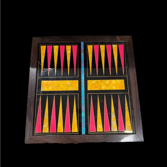 Vintage Butterfly Wing Backgammon Board Wood Frame Glass Top 17.5" - Picture 1 of 5